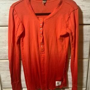 Free People Henley Bella Swan Y2K Long Sleeve Ombre Shirt - S